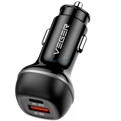   VEGER autós töltő USB-A + USB C QC PD 51W CC62-1A1C fekete