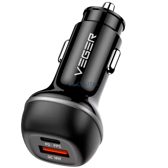 VEGER autós töltő USB-A + USB C QC PD 51W CC62-1A1C fekete