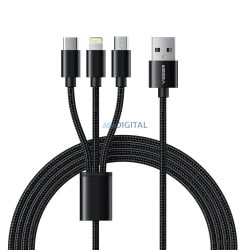   VEGER kábel 3 az 1-ben USB A - Type-C + Apple Lightning 8-tű + Micro 2A V303 1,2m fekete