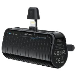   Veger Q0558P PlugOn powerbank 5000mAh 20W 3A PD QC3.0 Lightning csatlakozóval - fekete