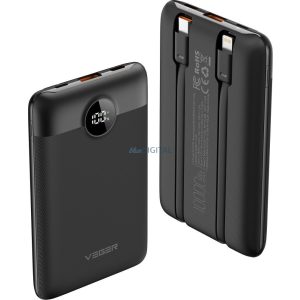 VEGER C11 powerbank 10000mAh Type-C és Lightning kábellel 22,5W - fekete