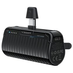   Veger Q0558 PlugOn powerbank 5000mAh 20W 3A PD QC3.0 Type-C csatlakozóval fekete - fekete