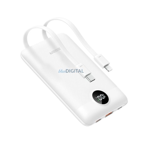 Veger W1170 powerbank 10000mAh 2A 22.5W QC3.0 PD beépített Type-C és Lightning kábellel fehér - fehér