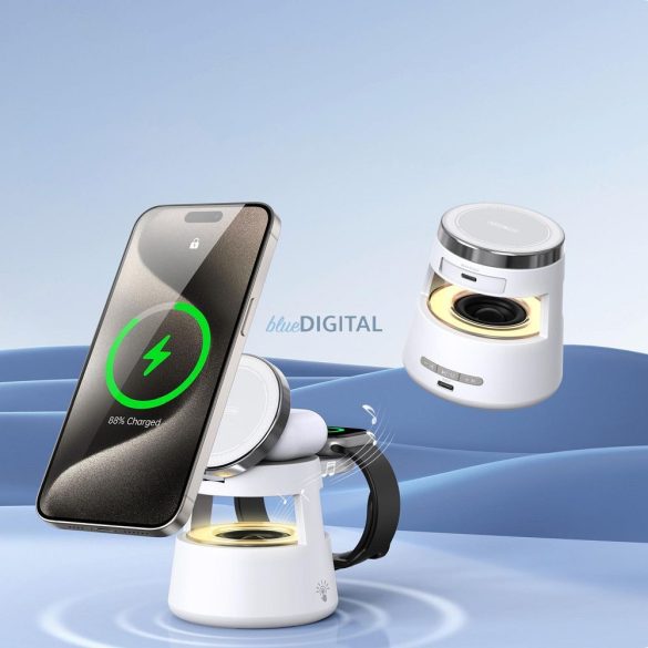 Duzzona W23 3-az-1-ben vezeték nélküli töltő + bluetooth hangszóró és éjjeli fény 15W - fehér