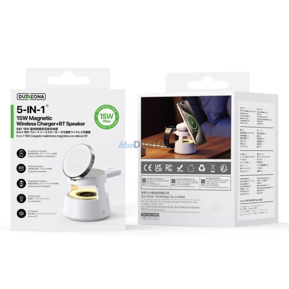 Duzzona W23 3-az-1-ben vezeték nélküli töltő + bluetooth hangszóró és éjjeli fény 15W - fehér