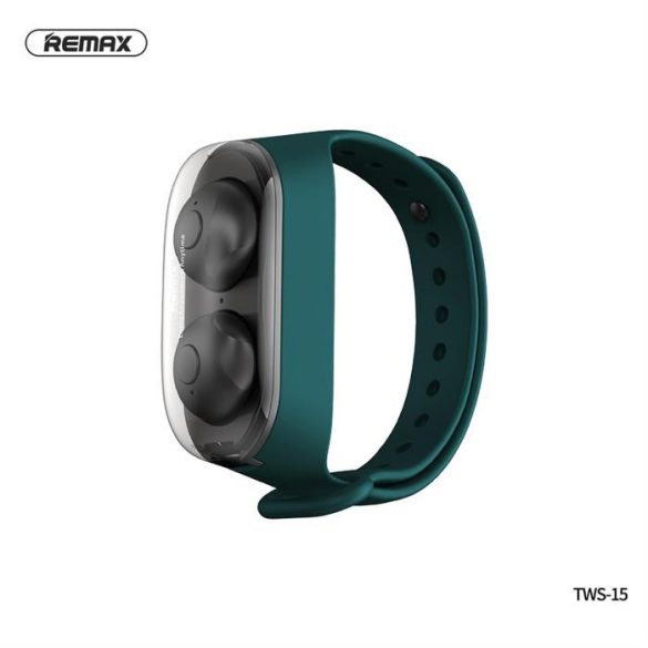 Remax vezeték nélküli sztereó fülhallgató TWS-15 dokkolóállomással Smartband Green
