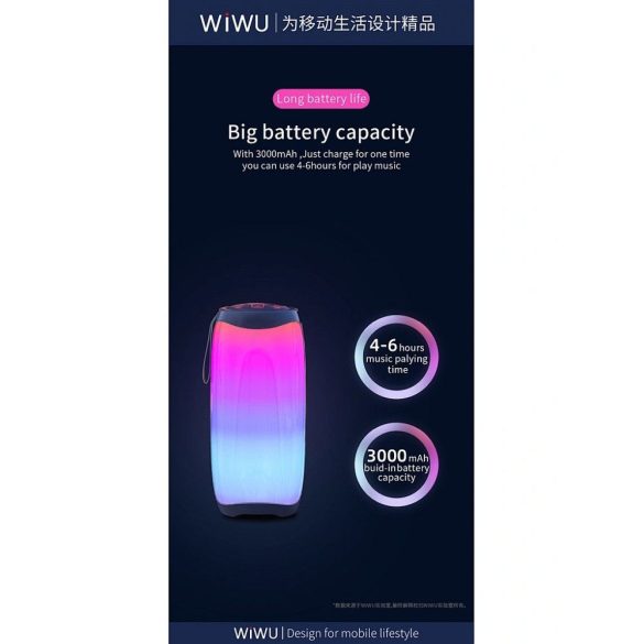 WiWU Thunder P40 vezeték nélküli Bluetooth hangszóró LED lámpával