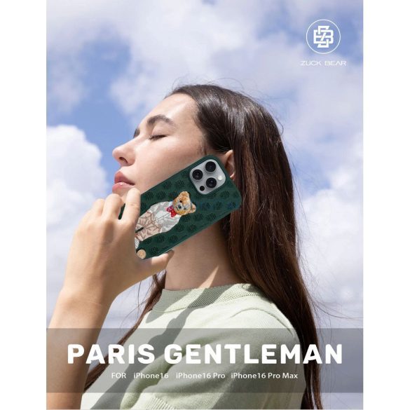 Zuck Bear Paris Gentleman tok iPhone 16 - zöld