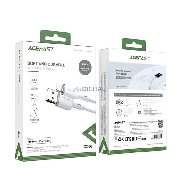 ACEFAST kábel USB A tp Lightning 8-pin MFI 2,4A C2-02 szilikon 1,2m fehér