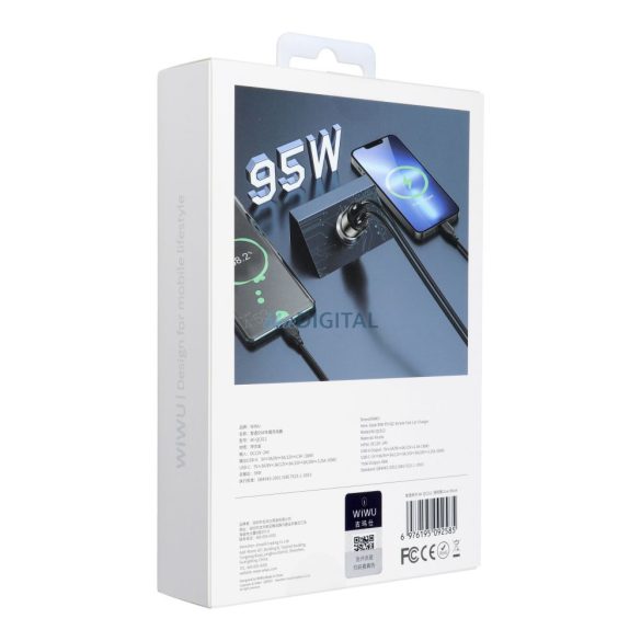 WiWU Geek Series Wi-QC012 autós töltő 1xUSB-A és 1xUSB-C csatlakozással 95W PD+QC - arany színű