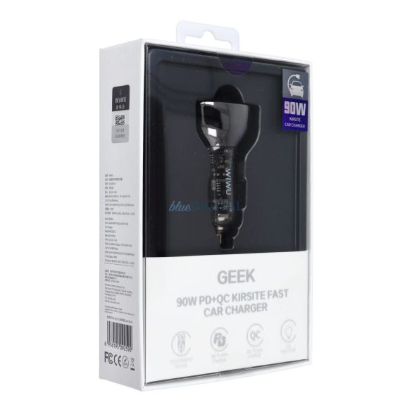 WiWU Geek Series Wi-QC013 autós töltő 2xUSB-A és 1xUSB-C csatlakozással 90W PD+QC - ezüst színű