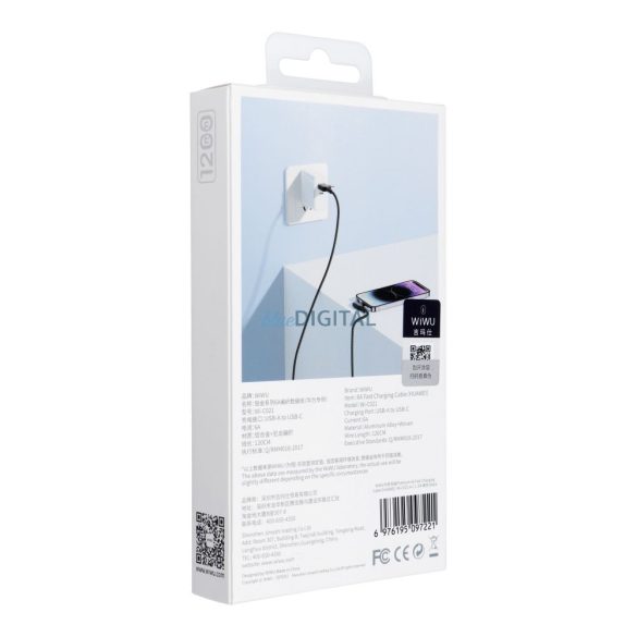 WiWU Wi-C021 USB A - Type-C kábel 6A 1.2m - fekete (csak Huawei telefonhoz)