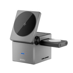   WiWU Wi-W030 összecsukható vezeték nélküli töltő okostelefon/fülhallgató/okosóra 15W - szürke