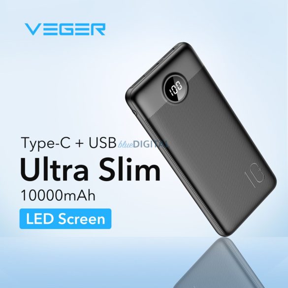 Veger L10S (W1105PD) powerbank 2xUSB-A és 1xUSB-C csatlakozással 10000mAh 20W 2A PD QC3.0 - fekete