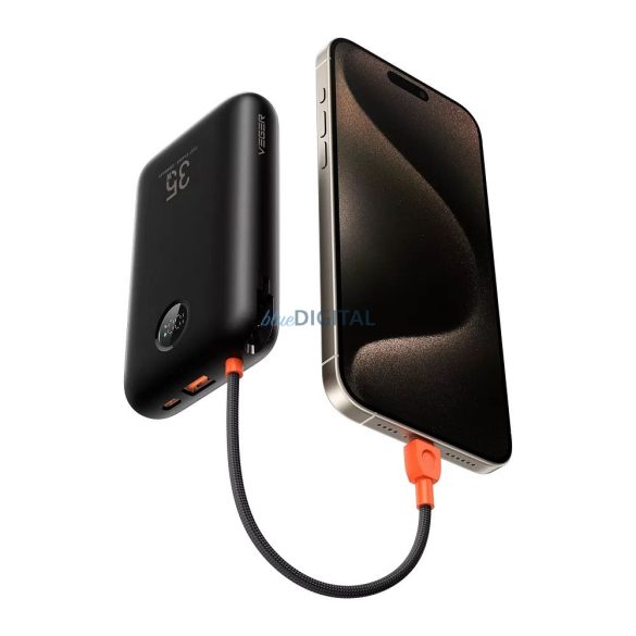 Veger K2 (W2068) powerbank 1xUSB-A és 1xUSB-C csatlakozással beépített Type-C és Lightning kábellel 20000mAh 35W PD QC3.0 - fekete