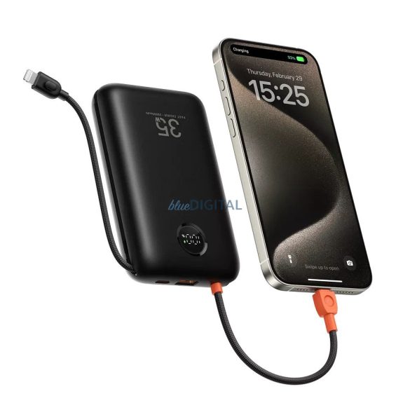 Veger K2 (W2068) powerbank 1xUSB-A és 1xUSB-C csatlakozással beépített Type-C és Lightning kábellel 20000mAh 35W PD QC3.0 - fekete