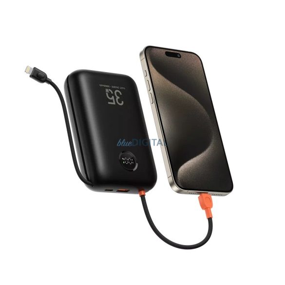 Veger K3 (W3018) powerbank 1xUSB-A és 1xUSB-C csatlakozással beépített Type-C és Lightning kábellel 30000mAh 35W PD QC3.0 - fekete