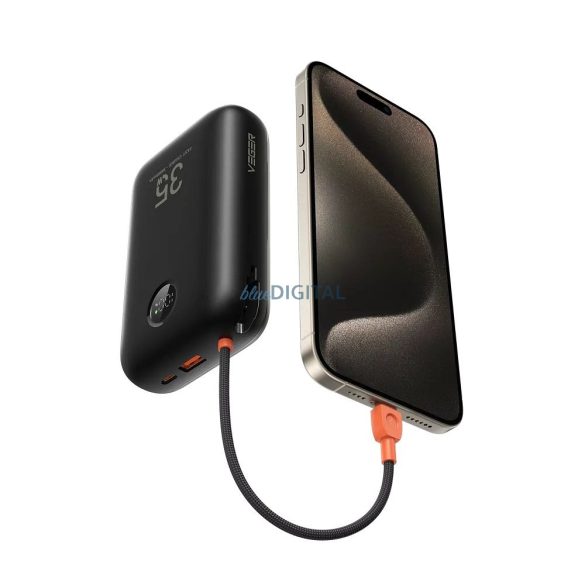 Veger K3 (W3018) powerbank 1xUSB-A és 1xUSB-C csatlakozással beépített Type-C és Lightning kábellel 30000mAh 35W PD QC3.0 - fekete