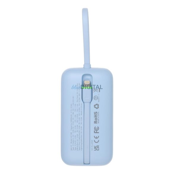 Veger W1188 powerbank beépített Type-C és Lightning kábellel 10000mAh 35W QC3.0 PD - kék