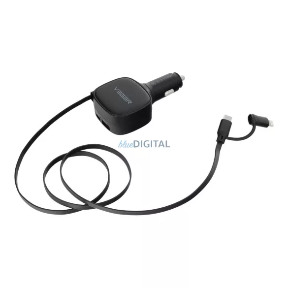 VEGER autós töltő USB C + kábel USB C / Lightning QC PD 84W CC89 fekete