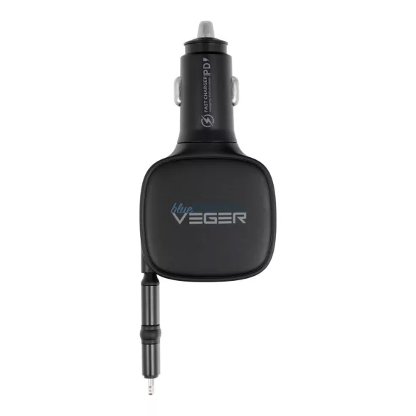 VEGER autós töltő USB C + kábel USB C / Lightning QC PD 84W CC89 fekete