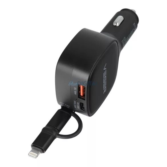 VEGER autós töltő USB C + kábel USB C / Lightning QC PD 84W CC89 fekete
