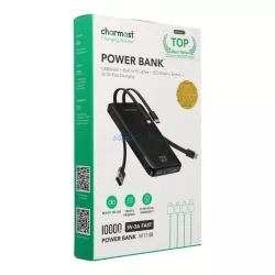   Powerbank Charmast W1148 5V 3A 10000 mAh with built-in cables USB A / USB C / Lightning / Micro USB black