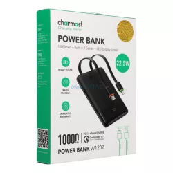   Powerbank Charmast W1202 PD3.0 3A 22,5W 10000 mAh with built-in cables USB C / Lightning black