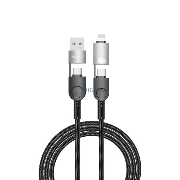 WiWU Wi-C051 Raptor Series USB-A/Type-C - Type-C/Lightning kábel 100W 1.2m - fekete