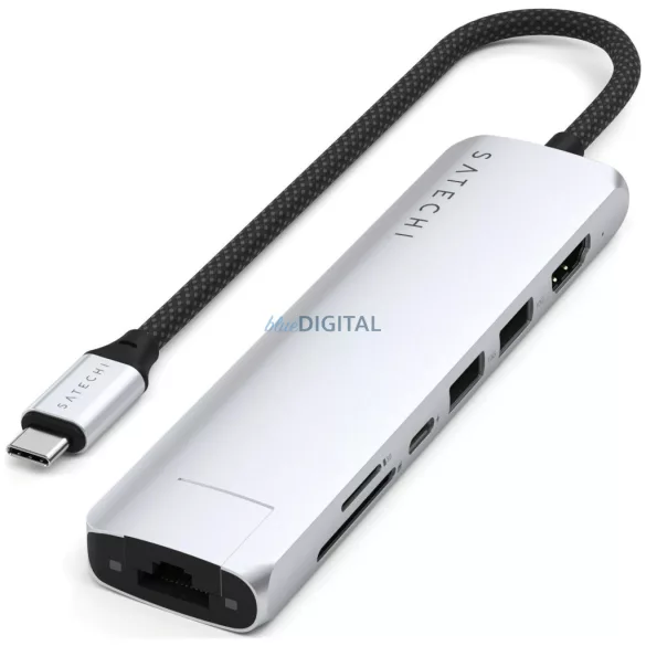 Satechi Slim ST-P7SS 7 az 1-ben USB-C adapter, ezüst színű