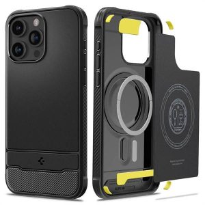 SPIGEN Rugged Armor MAG Magsafe kompatibilis iPhone 15 PRO MAX matt fekete tok