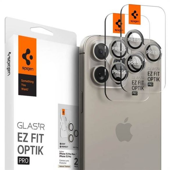 SPIGEN OPTIK.TR "EZ FIT" kameravédő 2 csomag iPhone 15 Pro Max természetes titánium fólia