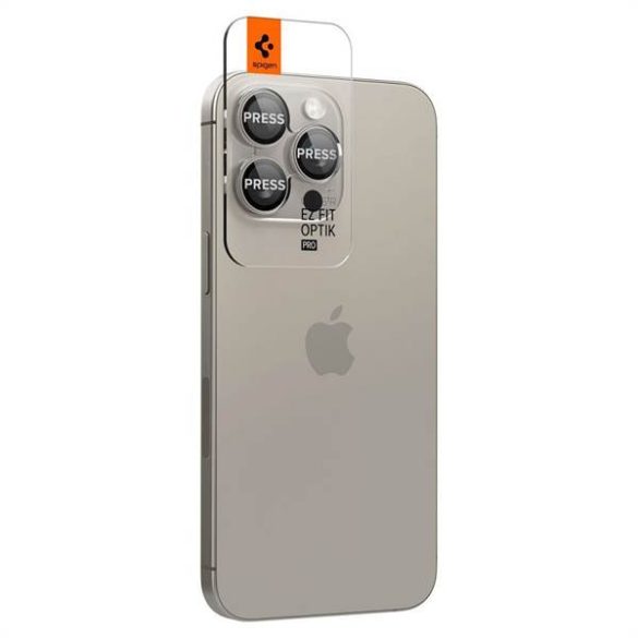 SPIGEN OPTIK.TR "EZ FIT" kameravédő 2 csomag iPhone 14 PRO / PRO MAX / 15 PRO / PRO MAX természetes titánium fólia
