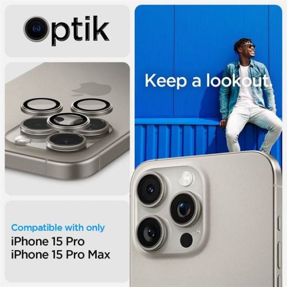 SPIGEN OPTIK.TR "EZ FIT" kameravédő 2 csomag iPhone 15 Pro Max természetes titánium fólia