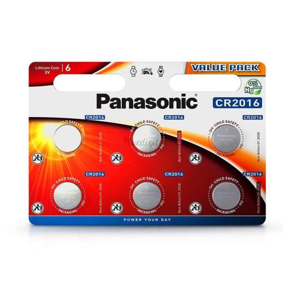 Panasonic CR2016 lithium gombelem - 3V - 6 db/csomag