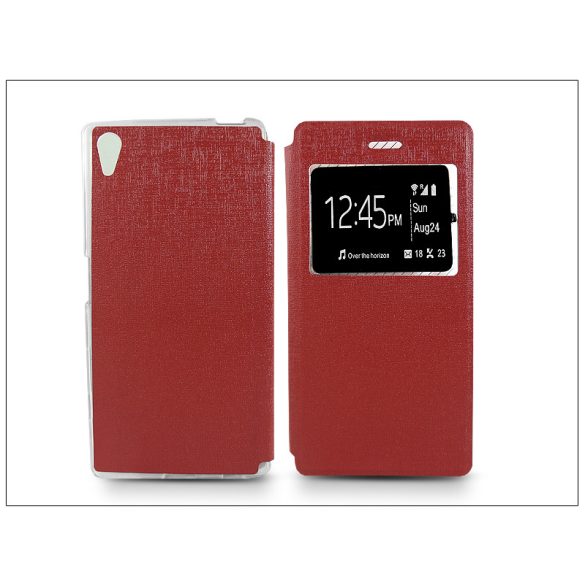 Sony Xperia Z5 S-View Flexi oldalra nyíló flipes tok - piros