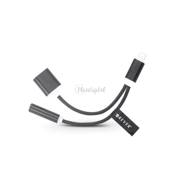 Lightning + USB adapter 3,5 mm jack füllhallgatóhoz - 2in1 - fekete