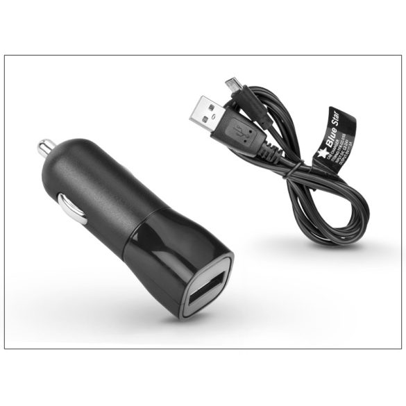 USB szivargyújtó töltő adapter + micro USB adatkábel 100 cm-es vezetékkel - 5V/1A - fekete