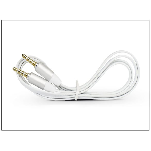 3,5 - 3,5 mm jack audio kábel 1 m-es lapos vezetékkel, alumínium csatlakozó fejjel - fehér/ezüst
