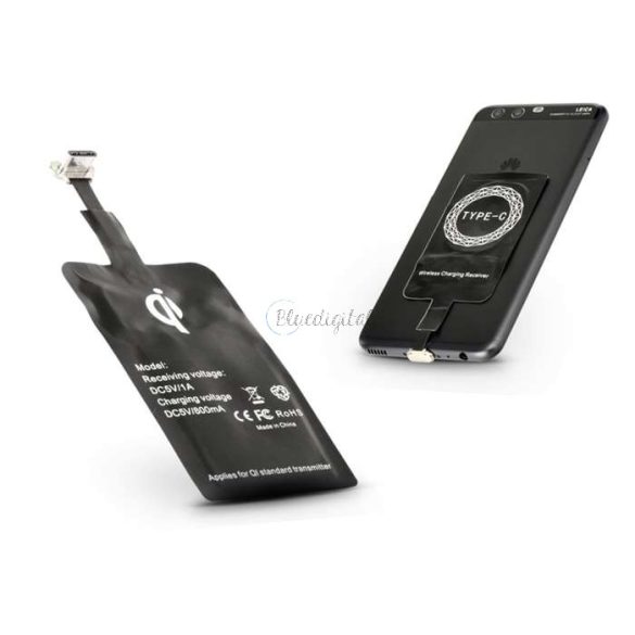 USB Type-C Qi adapter vezeték nélküli töltő állomáshoz - fekete
