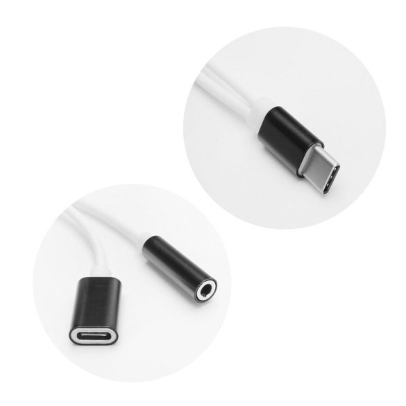 USB Type-C adapter 3,5 mm jack füllhallgatóhoz/Type-C töltőhöz - fekete/fehér