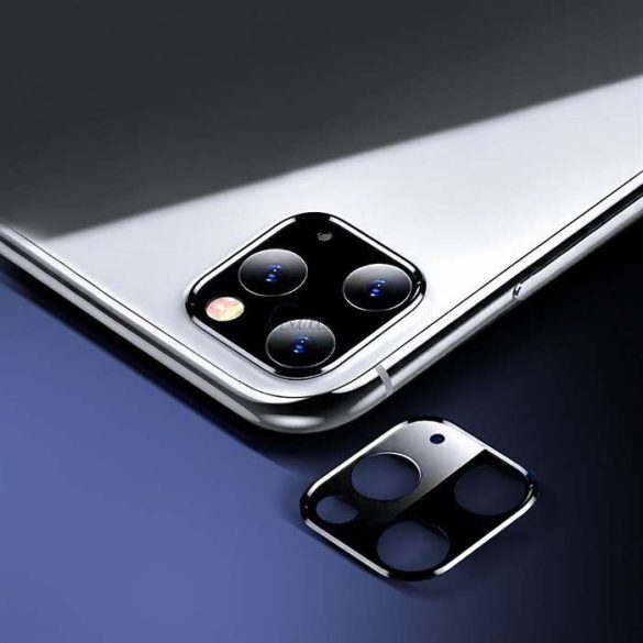 Hátsó kameravédő borító + lencsevédő edzett üveg - Apple iPhone 11 Pro Max - fekete/ezüst