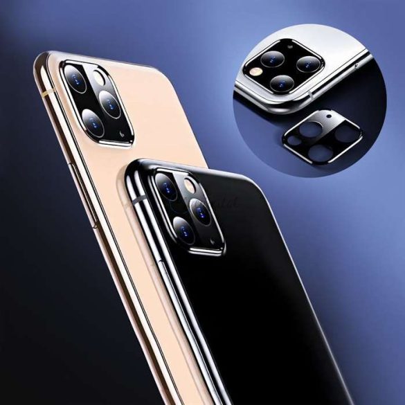 Hátsó kameravédő borító + lencsevédő edzett üveg - Apple iPhone 11 Pro Max - fekete/ezüst