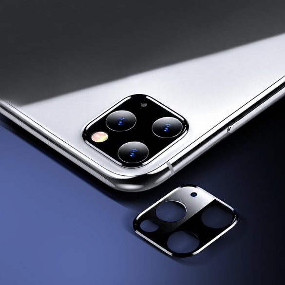 Hátsó kameravédő borító + lencsevédő edzett üveg - Apple iPhone 11 Pro - fekete/ezüst