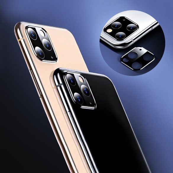 Hátsó kameravédő borító + lencsevédő edzett üveg - Apple iPhone 11 Pro - fekete/ezüst
