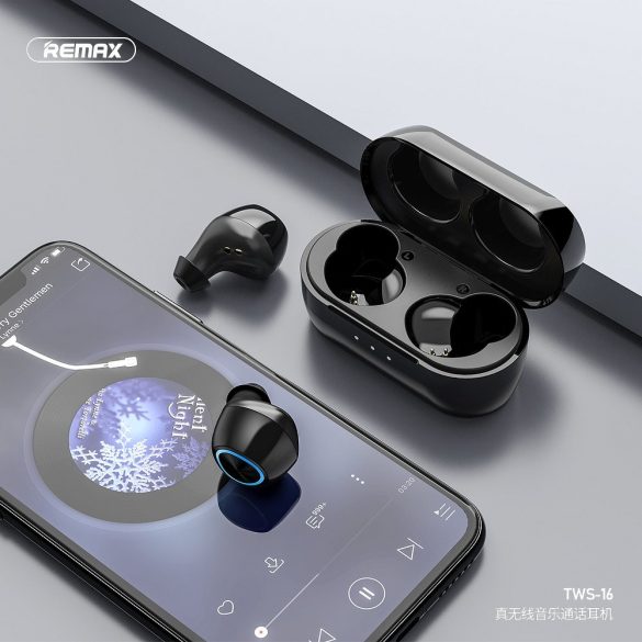 Remax Bluetooth sztereó TWS headset v5.0 + töltőtok - Remax TWS-16 Wireless Headset - black