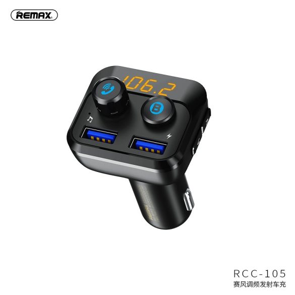 Remax Bluetooth FM-transmitter/szivargyújtó töltő - 2xUSB + microSD-kártyaolvasó - Remax RCC105 - black 