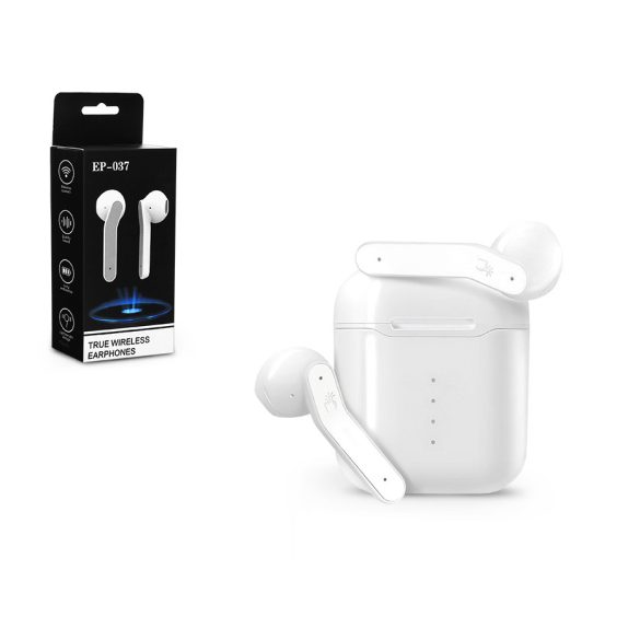 TWS Bluetooth sztereó headset v5.0 + töltőtok - EP-037 True Wireless Earphones -fehér