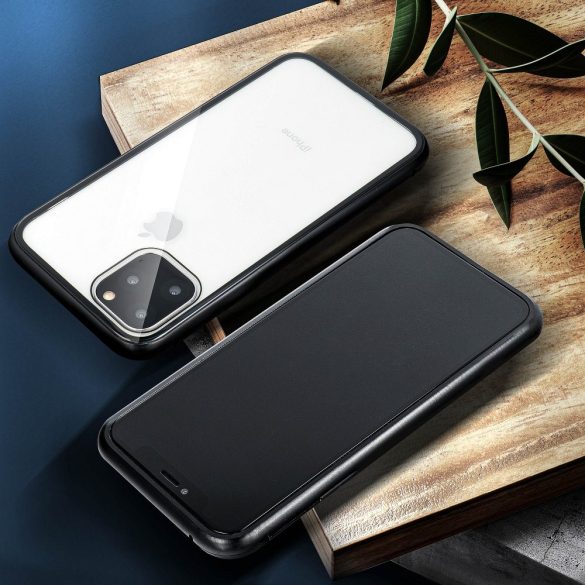 Apple iPhone 12/12 Pro mágneses, 2 részes hátlap előlapi üveggel - Magneto 360 - fekete