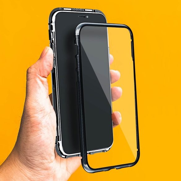 Apple iPhone 12/12 Pro mágneses, 2 részes hátlap előlapi üveggel - Magneto 360 - fekete